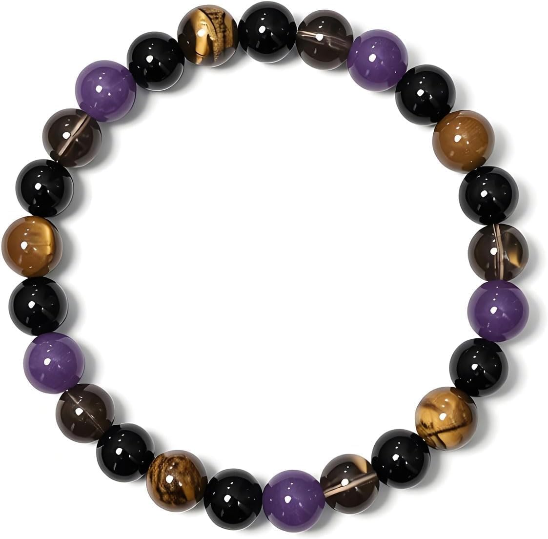Handcrafted Natural Gemstone Beaded Bracelet. Healing Crystal Stone Bracelets for Men Women. Solid Unscented Energy Jewelry with Gift Box for Daily Wear (Purple)