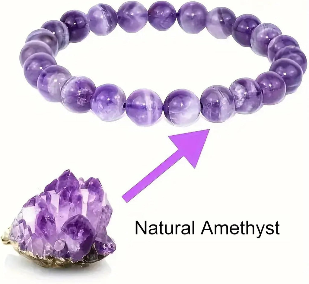 Handcrafted Natural Gemstone Beaded Bracelet. Healing Crystal Stone Bracelets for Men Women. Solid Unscented Energy Jewelry with Gift Box for Daily Wear (Purple)