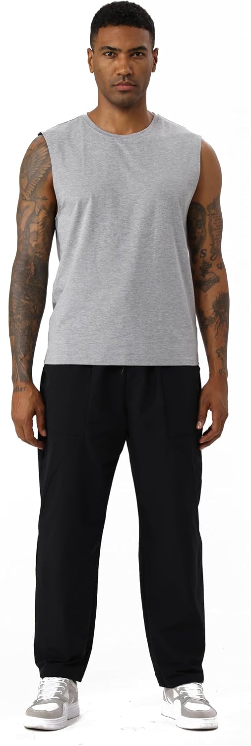 Mens Cotton Tank Tops Sleeveless Gym Shirts Modal Cut Off Muscle T Shirts Workout Running Tanks Loose Fit Atheltic Tees