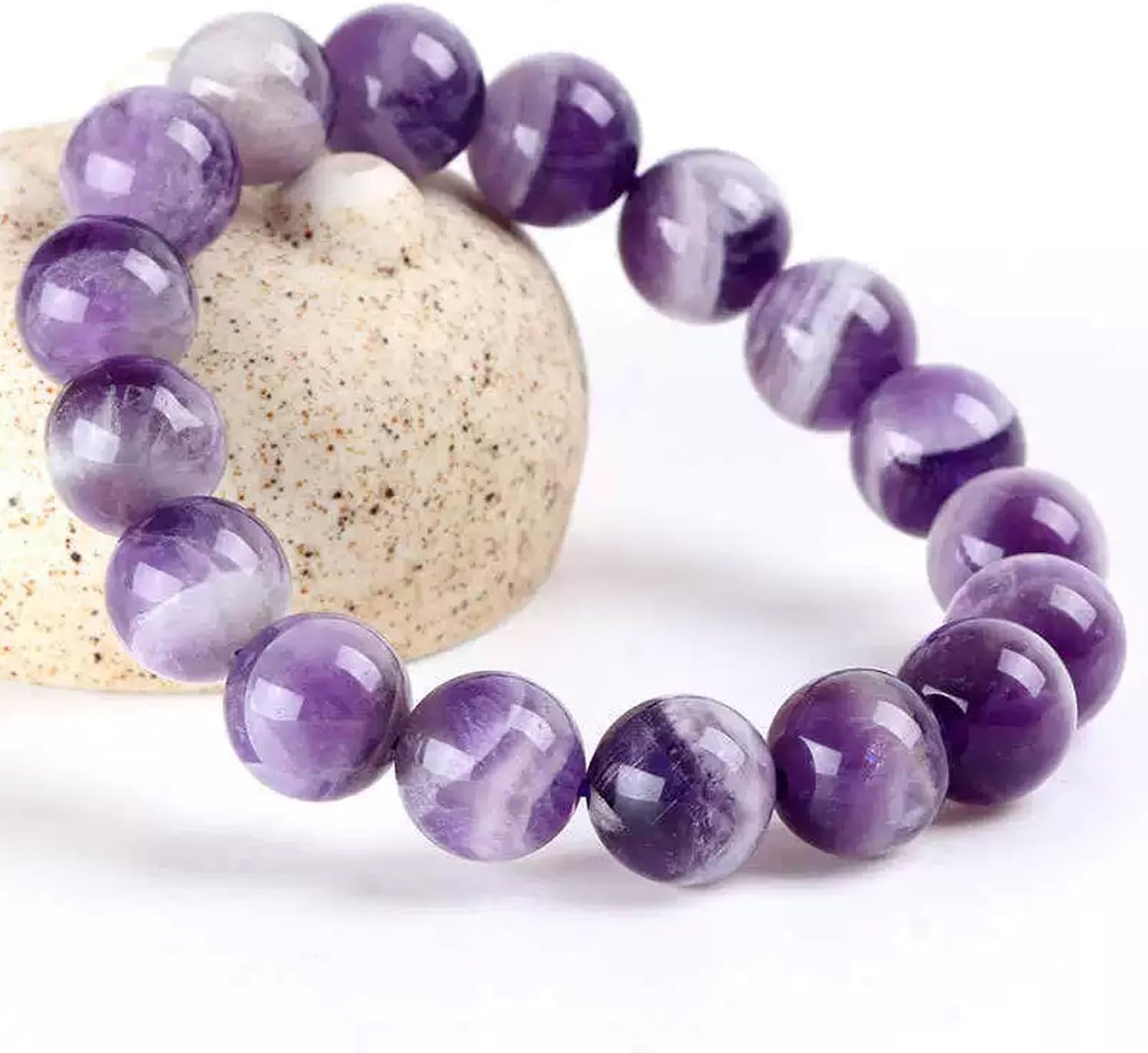 Handcrafted Natural Gemstone Beaded Bracelet. Healing Crystal Stone Bracelets for Men Women. Solid Unscented Energy Jewelry with Gift Box for Daily Wear (Purple)