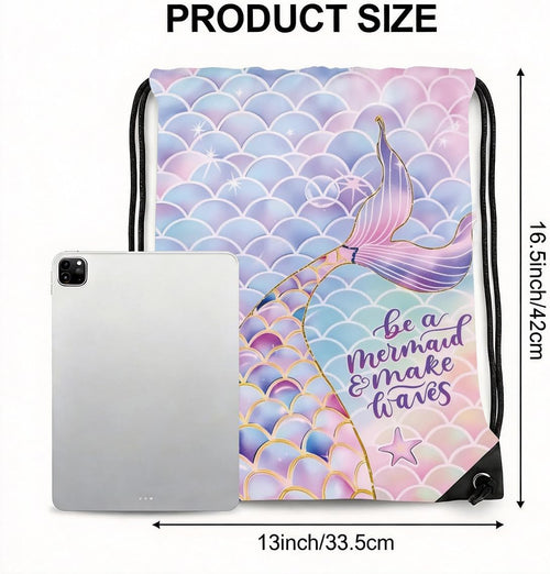 Amazon.com | Mermaid Drawstring Backpack. Ocean Scale Purple & Pink Beach Bag for Women. Be a Mermaid & Make Waves Portable Cinch Sacks. Waterproof Travel Gym Sports Storage Pack. Sea Birthday Gift | Drawstring Bags