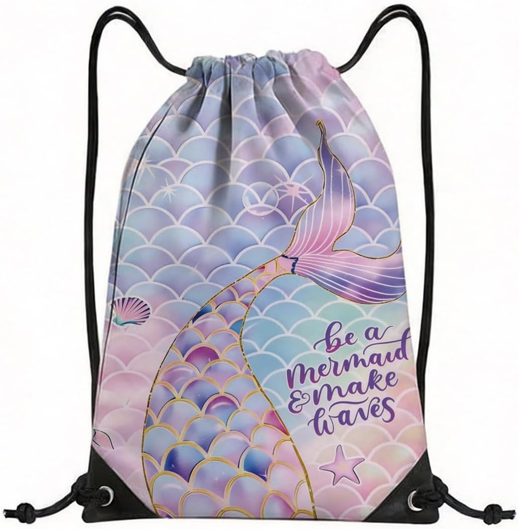 Ocean Scale Purple & Pink Beach Bag for Women. Be a Mermaid & Make Waves Portable Cinch Sacks