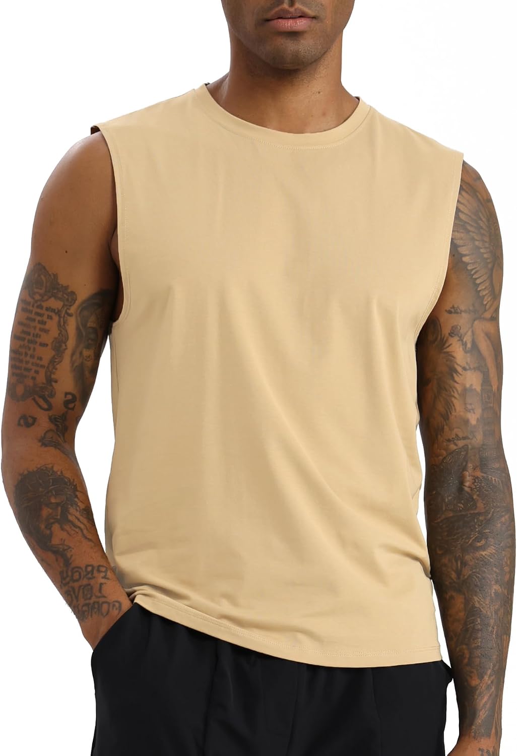 Mens Cotton Tank Tops Sleeveless Gym Shirts Modal Cut Off Muscle T Shirts Workout Running Tanks Loose Fit Atheltic Tees