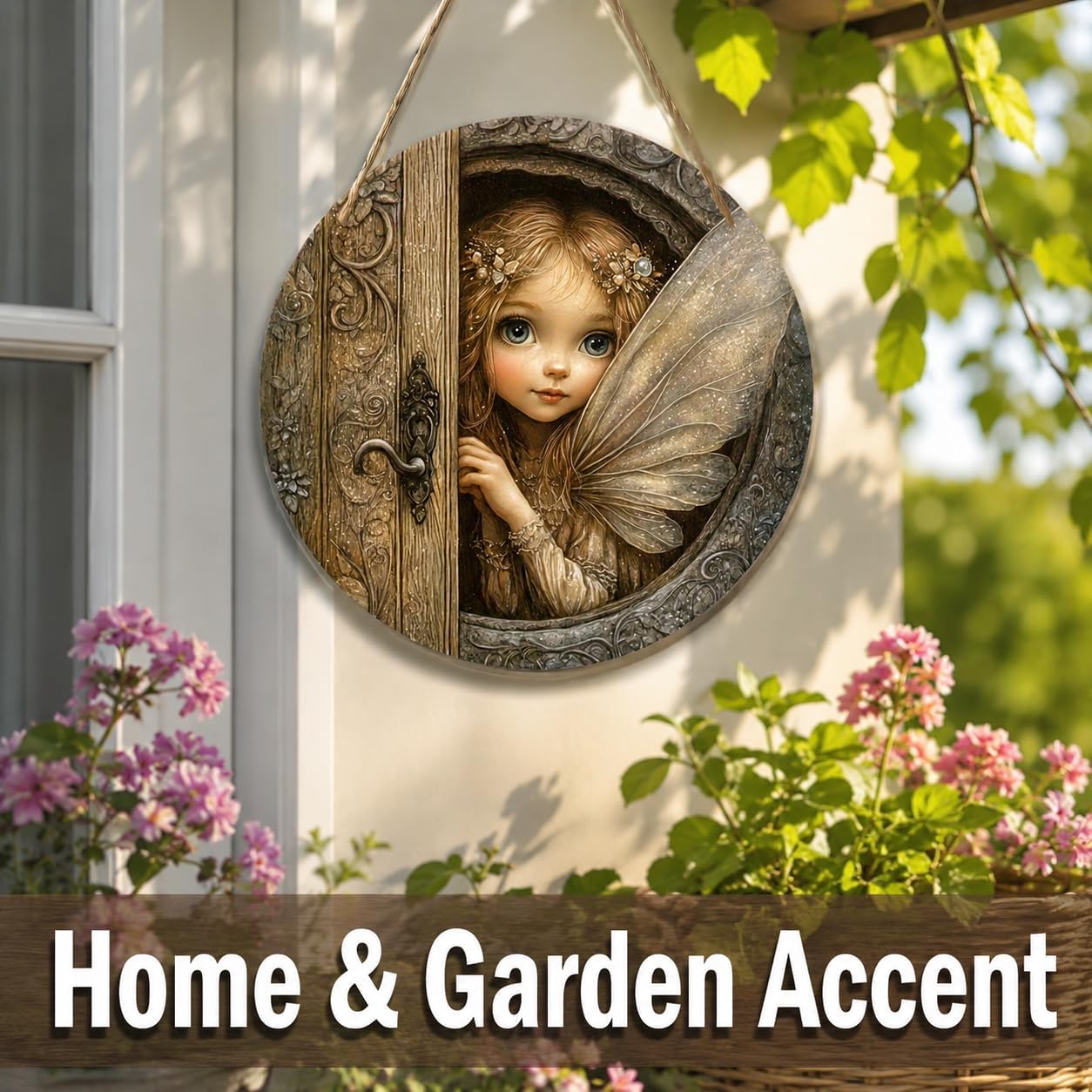 Whimsical Fairy Hanging Ornament. Wooden 2D Flat Fairy Tale Plaque. Bohemian Style Fantasy Room Decor. Moving Eyes Dynamic Illusion Art. Peeking Fairy Garden Pendant Gift