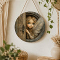 Whimsical Fairy Hanging Ornament. Wooden 2D Flat Fairy Tale Plaque. Bohemian Style Fantasy Room Decor. Moving Eyes Dynamic Illusion Art. Peeking Fairy Garden Pendant Gift