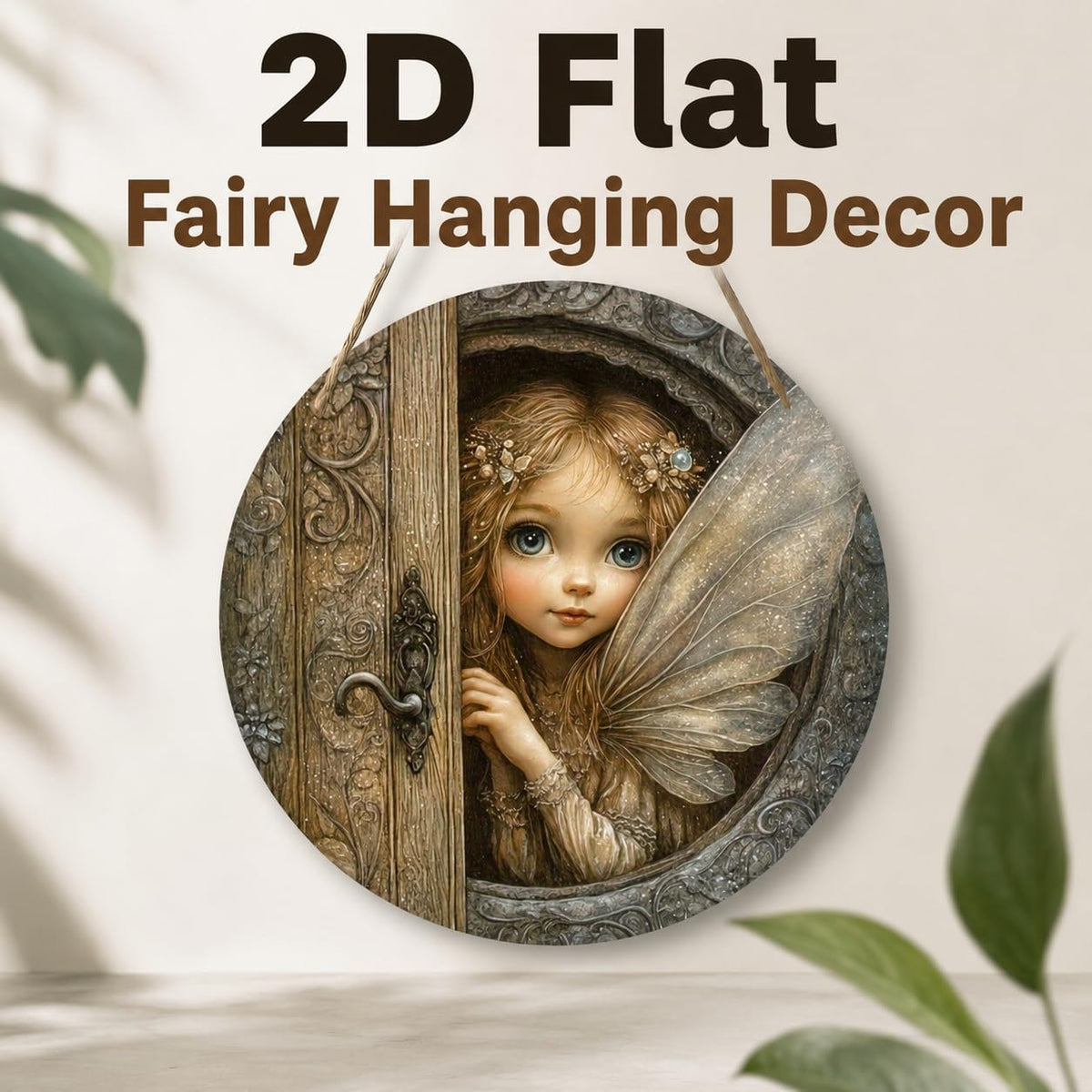 Whimsical Fairy Hanging Ornament. Wooden 2D Flat Fairy Tale Plaque. Bohemian Style Fantasy Room Decor. Moving Eyes Dynamic Illusion Art. Peeking Fairy Garden Pendant Gift