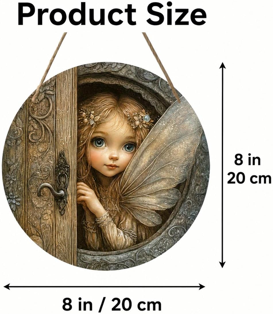 Whimsical Fairy Hanging Ornament. Wooden 2D Flat Fairy Tale Plaque. Bohemian Style Fantasy Room Decor. Moving Eyes Dynamic Illusion Art. Peeking Fairy Garden Pendant Gift