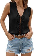 JATEBI White Summer Crochet Top Tie Vest Ruffled Edge Hollow Knit Halter | V Neck Sleeveless Summer Beach Vacation Outfit(White.Medium) at Amazon Women's Clothing store