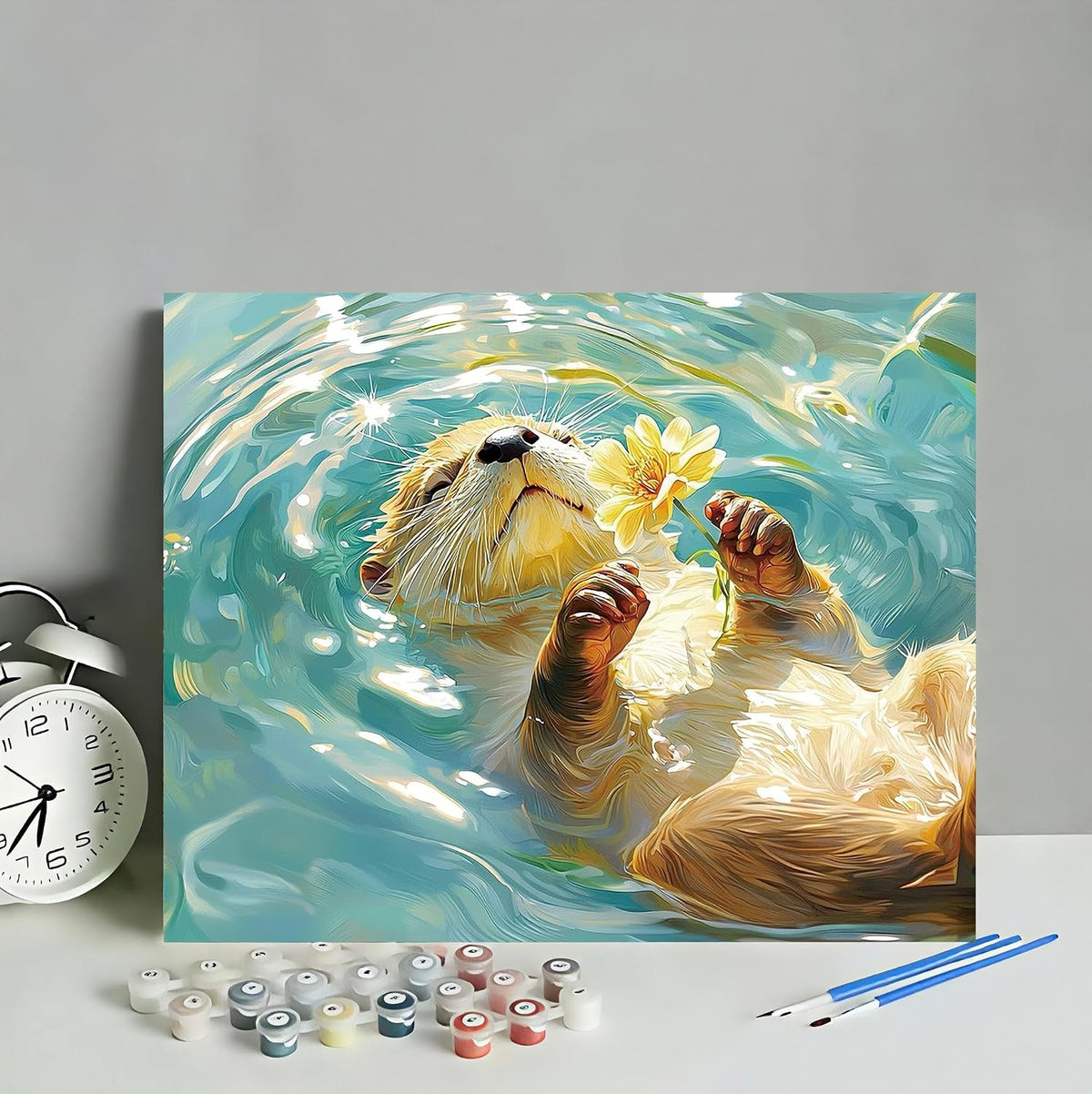 Paint by Numbers Cute Sea Otter with Flower Adult Paint by Number Kits DIY Adults' Paint-by-Number Kits Color by Numbers Adult Paint