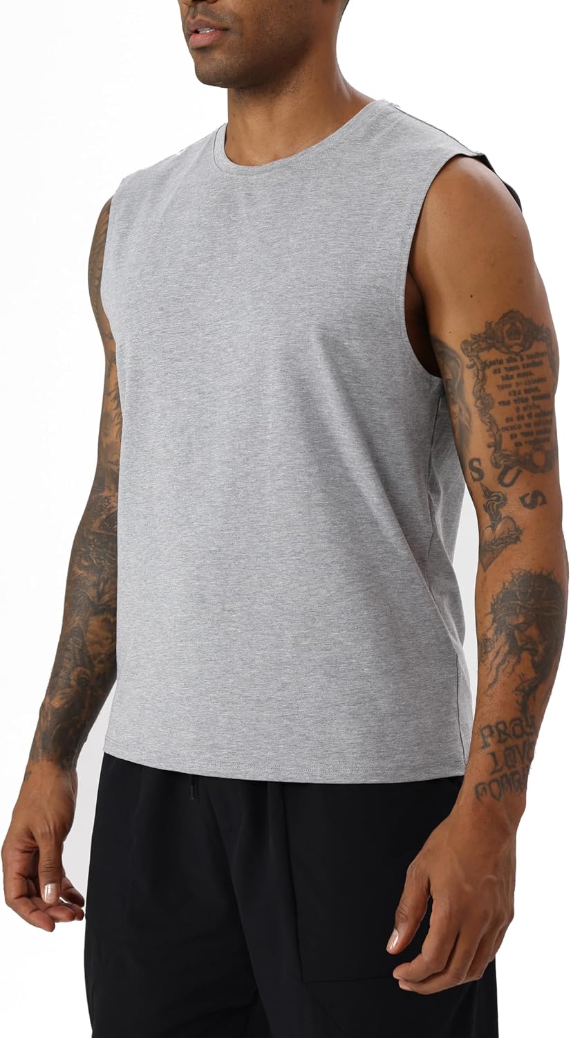 Mens Cotton Tank Tops Sleeveless Gym Shirts Modal Cut Off Muscle T Shirts Workout Running Tanks Loose Fit Atheltic Tees