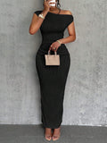 Summer Dresses for Women One Shoulder Bodycon Sexy Club Dress Elegant Formal Dresses Maxi Dress (Black.X-Large)
