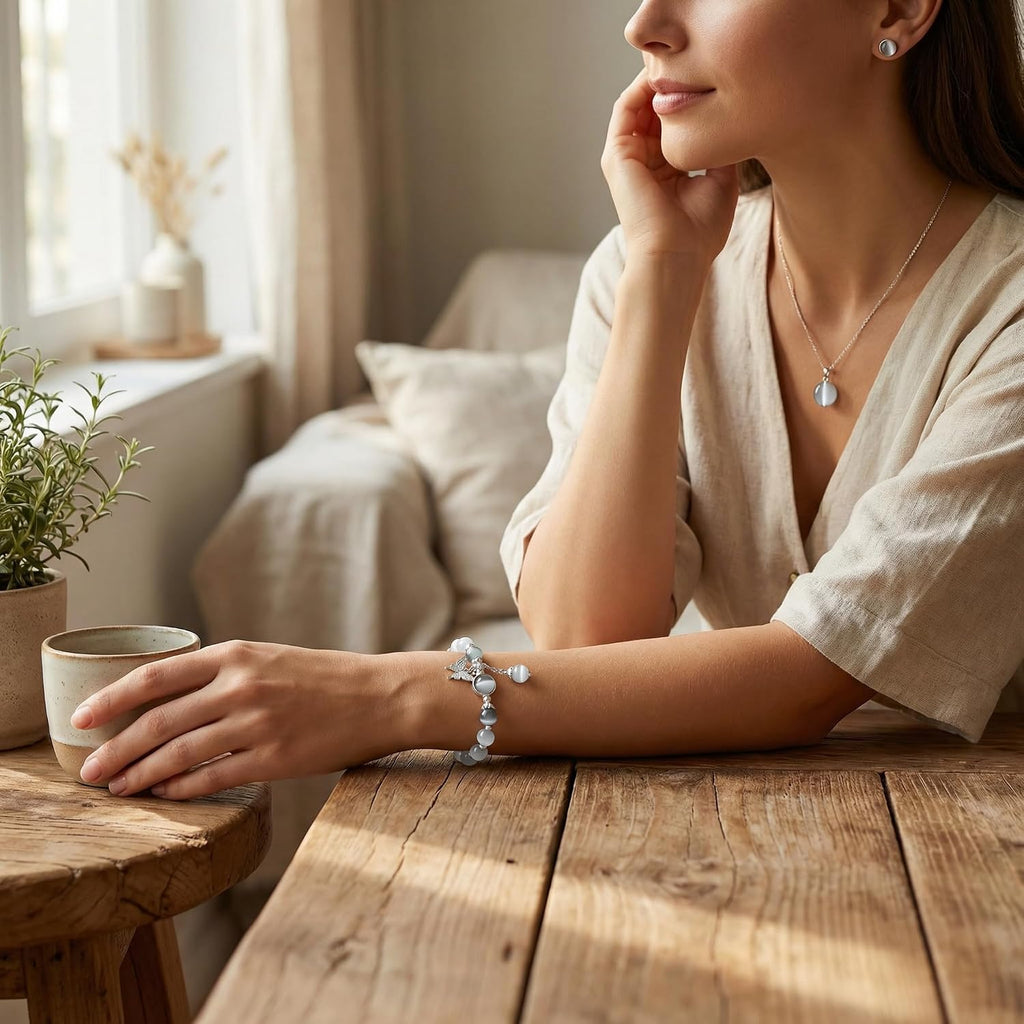 Cat Eye Stone Bracelet for Women. Gray Crystal Butterfly Design Bracelet. Crystal Stone Jewelry Gift for Women Men Family Friends