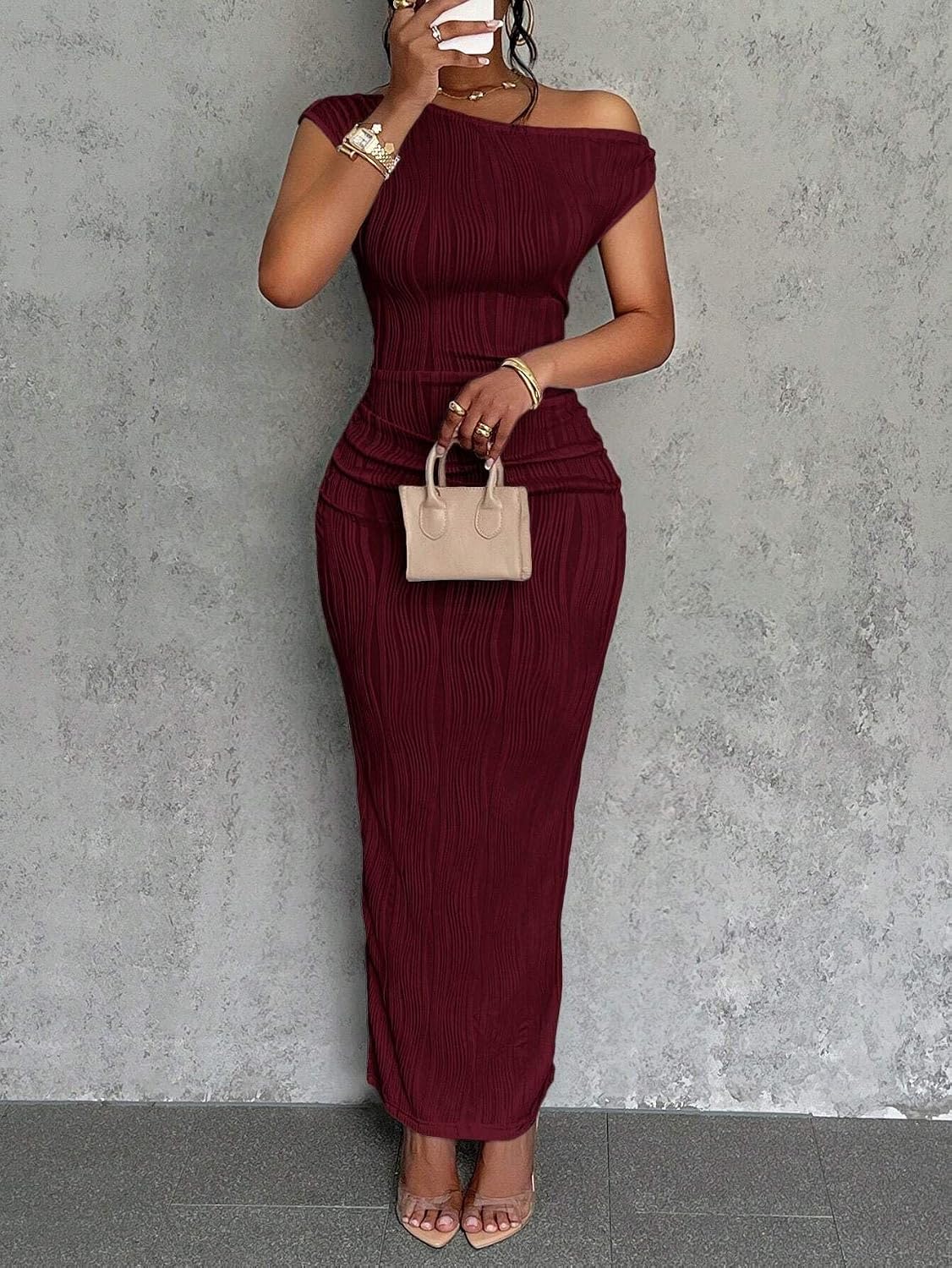 Women One Shoulder Bodycon Sexy Club Dress Elegant Formal Dresses Maxi Dress