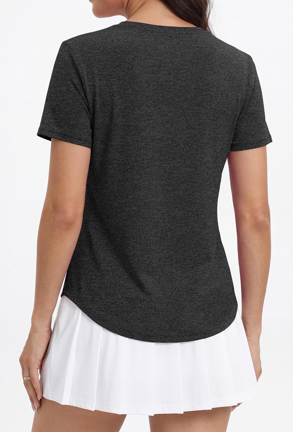Alaroo Womens Workout Tops Short Sleeve V-Neck T Shirts Black Grey L | Sun Protection Pilates Outfits Athletic Tops for Running Gym Tee